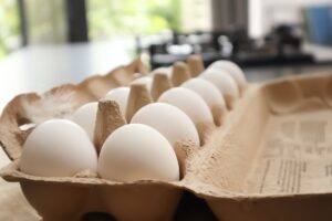 Carton of fresh eggs on a kitchen counter — FDA egg recall salmonella