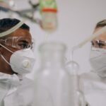 Scientists in protective suits working in a laboratory during the Ebola outbreak in DRC